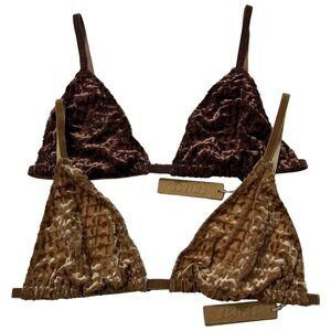 SKIMS Velvet Burnout Logo Triangle Bralette Lot 2 Chai Chestnut Medium